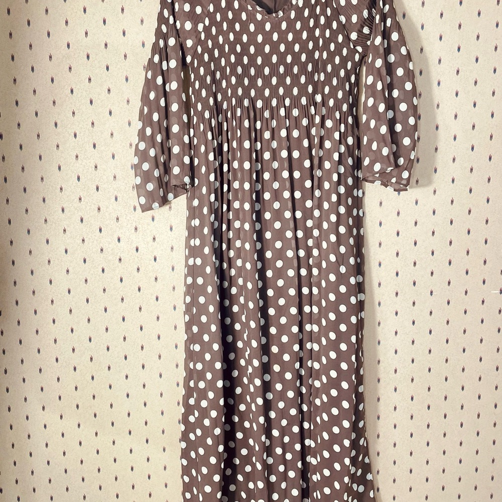 Robert Louis Taupe Dress with White Polka Dots